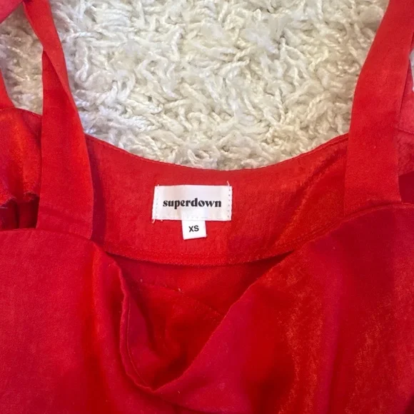 Superdown Red Shiny Tie-Strap Bodysuit excellent cond size SX - Picture 3 of 3